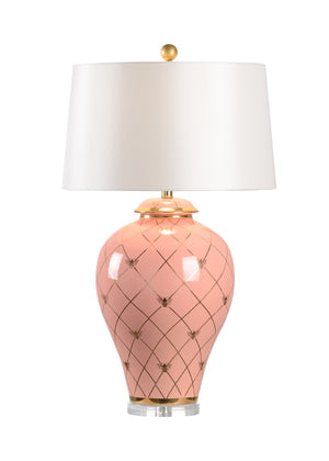 Chelsea House Ginger Coral-Glazed Table Lamp By Shayla Copas — 33" Elegant Ginger Jar With Gold Bee Motif & Geometric Accents 69768