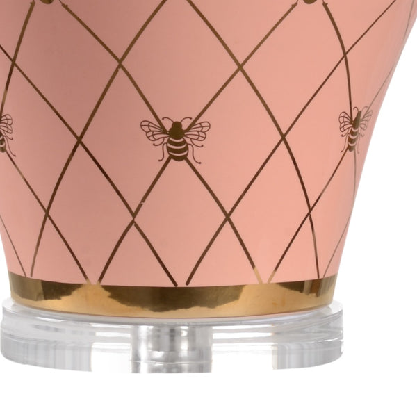 Chelsea House Ginger Coral-Glazed Table Lamp By Shayla Copas — 33" Elegant Ginger Jar With Gold Bee Motif & Geometric Accents 69768