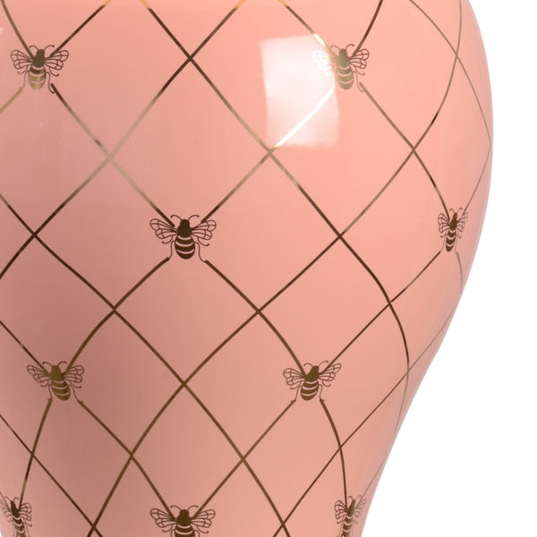 Chelsea House Ginger Coral-Glazed Table Lamp By Shayla Copas — 33" Elegant Ginger Jar With Gold Bee Motif & Geometric Accents 69768