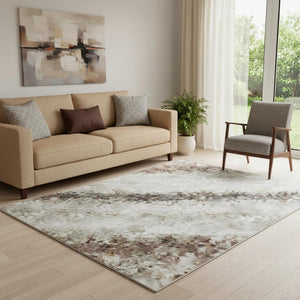 HomeRoots 5' X 8' Beige Ivory Brown Striped Washable Area Rug with UV Protection for Easy Care & Style 697682