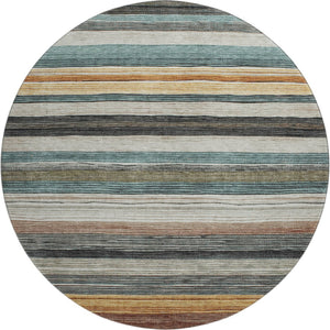 HomeRoots 8' Beige Ivory and Brown Striped Washable Round Rug - UV Protected, Durable, Stylish for Any Room 697683