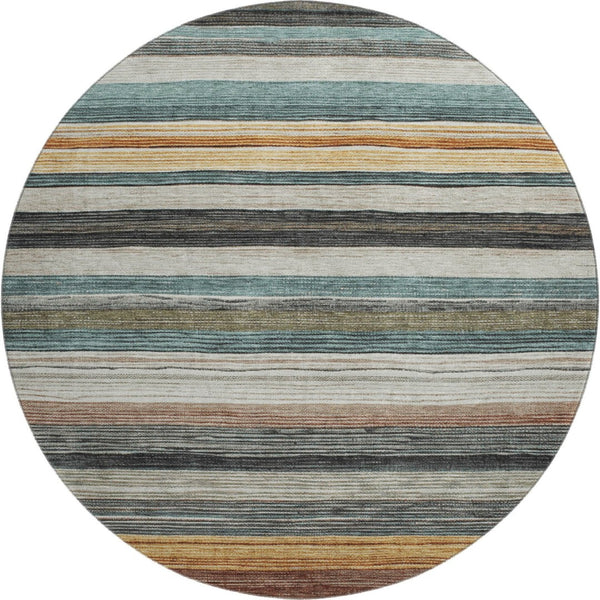 HomeRoots 8' Beige Ivory and Brown Striped Washable Round Rug - UV Protected, Durable, Stylish for Any Room 697683