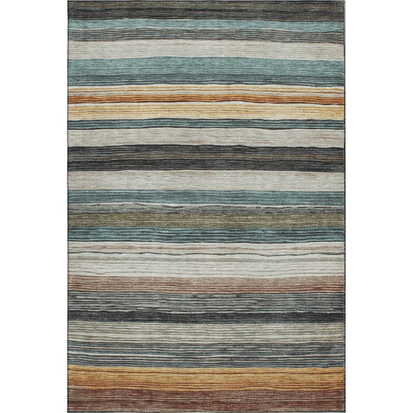 HomeRoots 8' X 10' Striped Washable Area Rug - Beige, Ivory & Brown with UV Protection for Modern Homes 697684