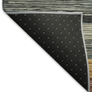 HomeRoots 8' X 10' Striped Washable Area Rug - Beige, Ivory & Brown with UV Protection for Modern Homes 697684