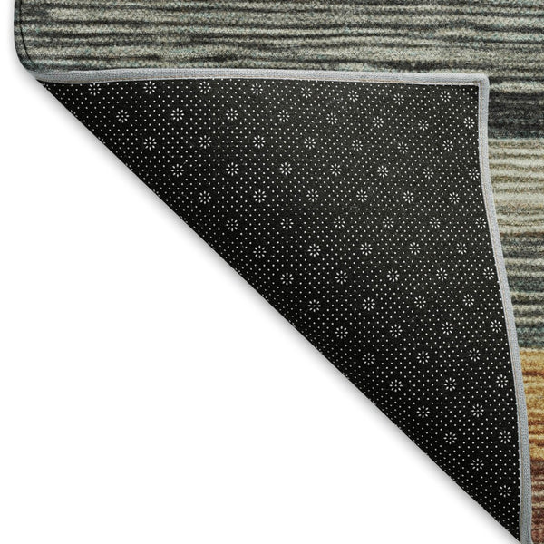 HomeRoots 8' X 10' Striped Washable Area Rug - Beige, Ivory & Brown with UV Protection for Modern Homes 697684