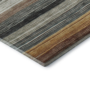 HomeRoots 8' X 10' Striped Washable Area Rug - Beige, Ivory & Brown with UV Protection for Modern Homes 697684