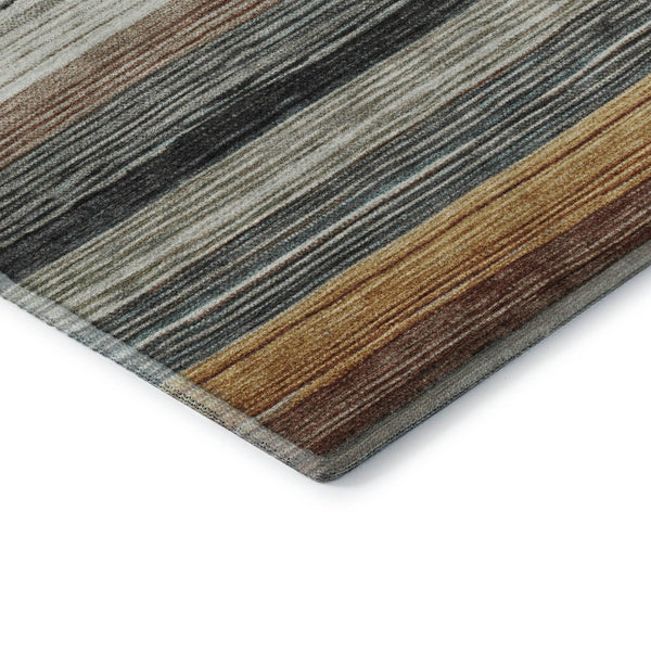 HomeRoots 8' X 10' Striped Washable Area Rug - Beige, Ivory & Brown with UV Protection for Modern Homes 697684