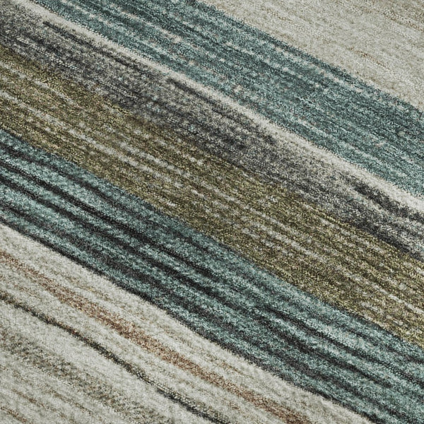 HomeRoots 8' X 10' Striped Washable Area Rug - Beige, Ivory & Brown with UV Protection for Modern Homes 697684