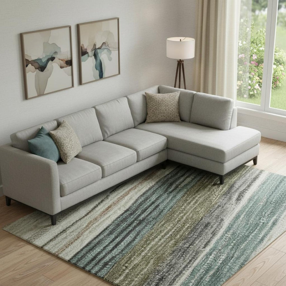 HomeRoots 9' X 12' Striped Washable Area Rug in Beige, Ivory & Brown – Perfect for Homes with Kids and Pets! 697685
