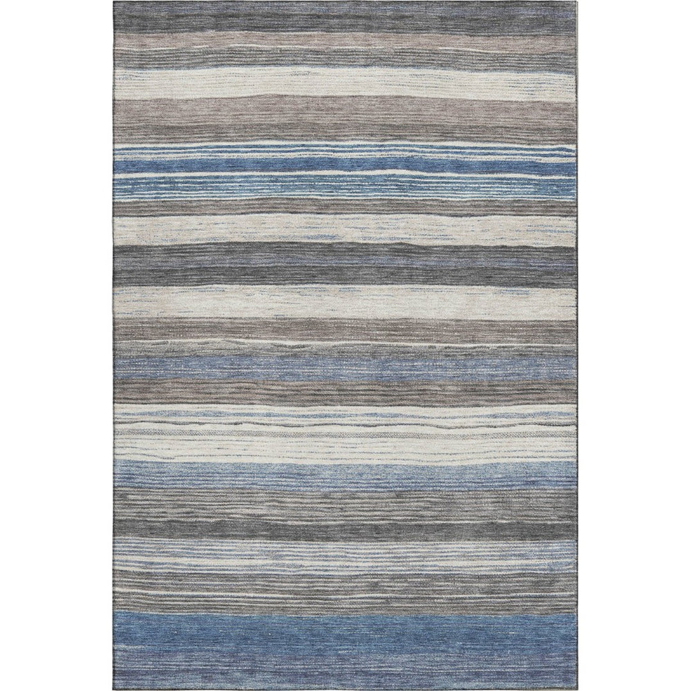 HomeRoots 5' X 8' Coastal Denim Blue Striped Washable Area Rug with UV Protection for Busy Homes & Pets 697688