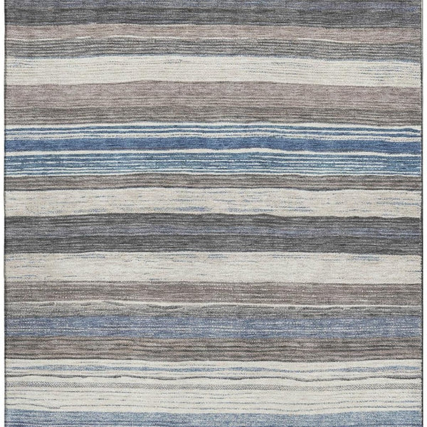 HomeRoots 5' X 8' Coastal Denim Blue Striped Washable Area Rug with UV Protection for Busy Homes & Pets 697688