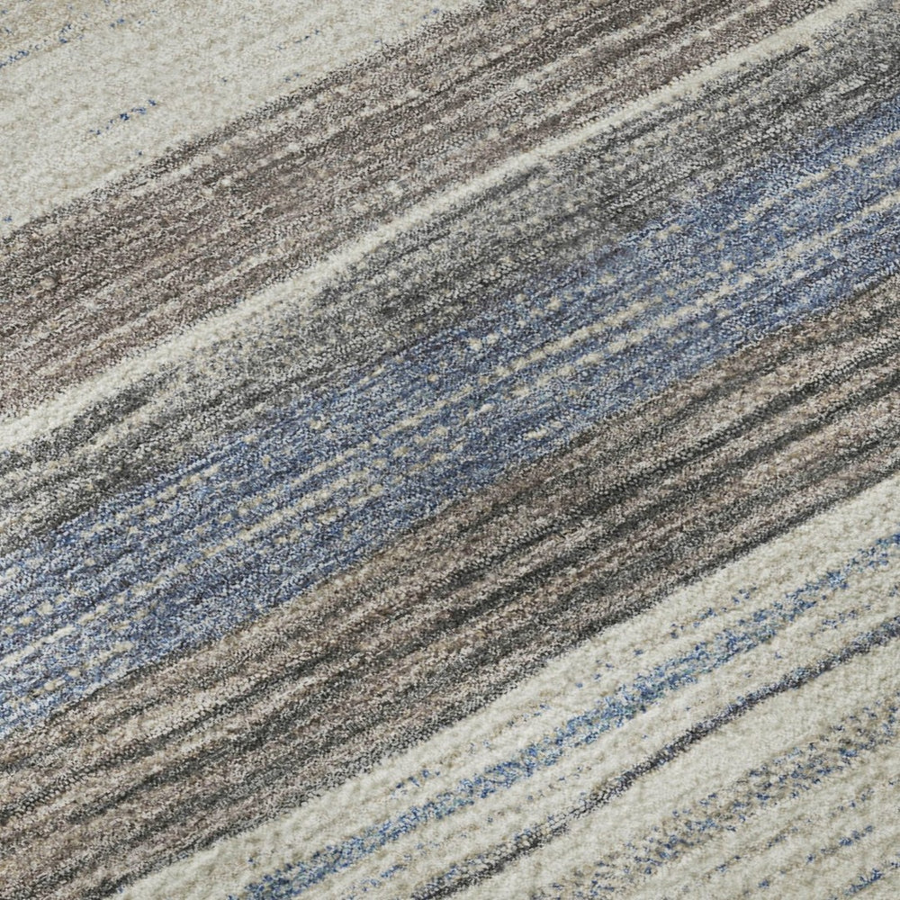 HomeRoots 8' Denim Blue, Ivory & Gray Striped Round Rug - Washable, UV-Protected for Indoor & Outdoor Use! 697689