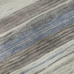 HomeRoots 8' Denim Blue, Ivory & Gray Striped Round Rug - Washable, UV-Protected for Indoor & Outdoor Use! 697689