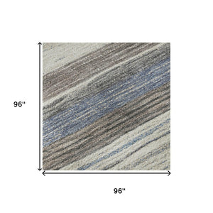 HomeRoots 8' Denim Blue, Ivory & Gray Striped Round Rug - Washable, UV-Protected for Indoor & Outdoor Use! 697689