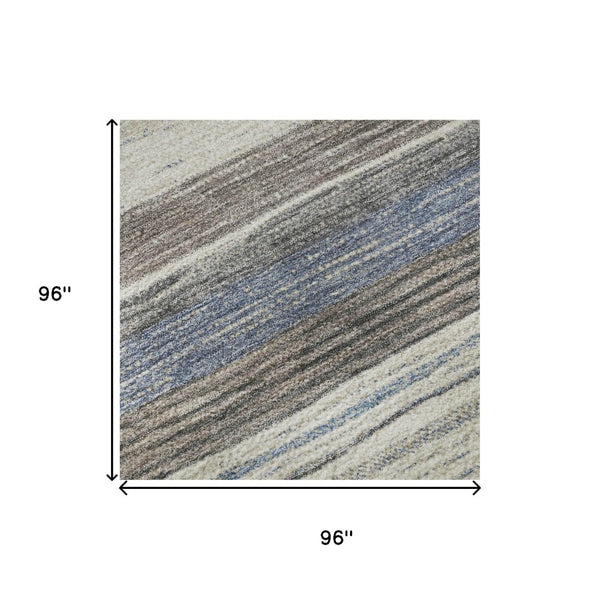 HomeRoots 8' Denim Blue, Ivory & Gray Striped Round Rug - Washable, UV-Protected for Indoor & Outdoor Use! 697689