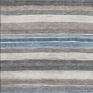 HomeRoots 8' X 10' Denim Blue Striped Area Rug – Durable, Washable & UV-Protected for High-Traffic Spaces! 697690