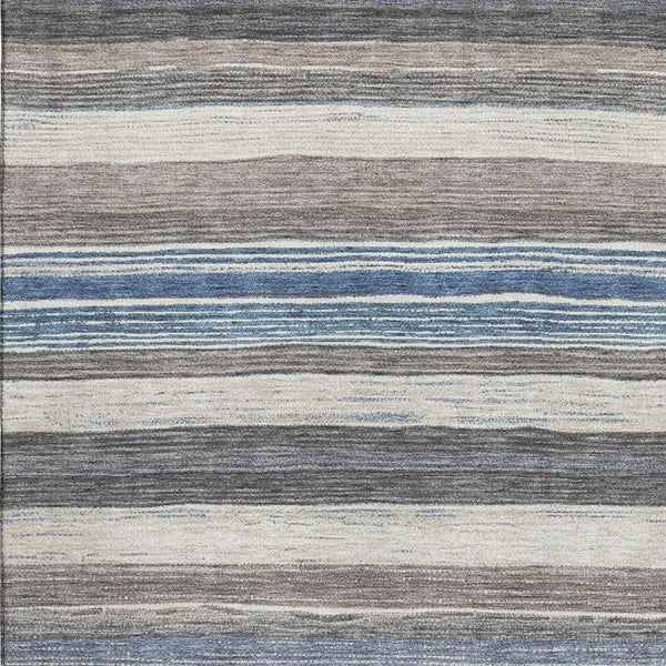 HomeRoots 8' X 10' Denim Blue Striped Area Rug – Durable, Washable & UV-Protected for High-Traffic Spaces! 697690