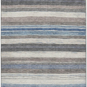 HomeRoots 9' X 12' Denim Blue Striped Area Rug - Washable, UV-Protected, Durable Design for Busy Homes 697691