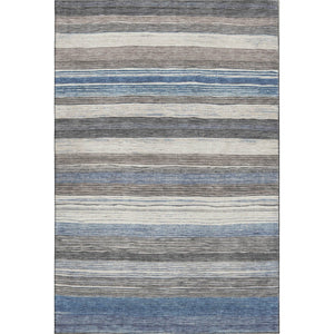 HomeRoots 10' X 14' Striped Denim Blue, Ivory & Gray Area Rug - Washable, Stain-Resistant, UV Protected Design 697692