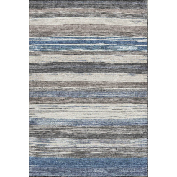 HomeRoots 10' X 14' Striped Denim Blue, Ivory & Gray Area Rug - Washable, Stain-Resistant, UV Protected Design 697692