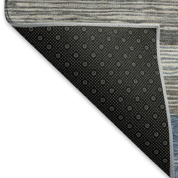 HomeRoots 10' X 14' Striped Denim Blue, Ivory & Gray Area Rug - Washable, Stain-Resistant, UV Protected Design 697692
