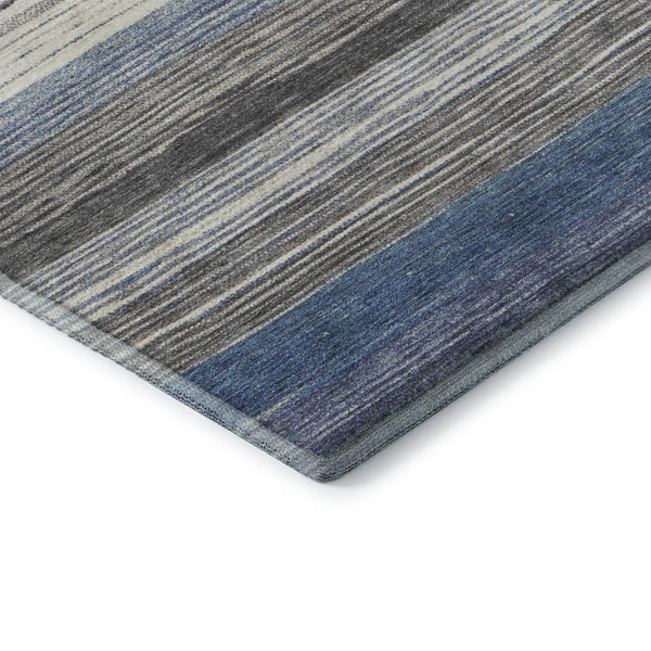 HomeRoots 10' X 14' Striped Denim Blue, Ivory & Gray Area Rug - Washable, Stain-Resistant, UV Protected Design 697692