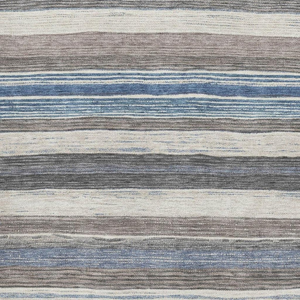 HomeRoots 10' X 14' Striped Denim Blue, Ivory & Gray Area Rug - Washable, Stain-Resistant, UV Protected Design 697692