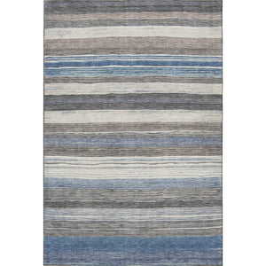 HomeRoots 10' X 14' Striped Denim Blue, Ivory & Gray Area Rug - Washable, Stain-Resistant, UV Protected Design 697692