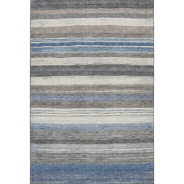 HomeRoots 10' X 14' Striped Denim Blue, Ivory & Gray Area Rug - Washable, Stain-Resistant, UV Protected Design 697692