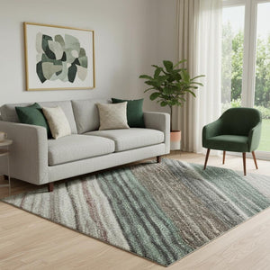 HomeRoots 5' X 8' Pale Aqua Striped Washable Area Rug - UV Resistant, Non-Slip, Perfect for Indoor & Outdoor Use 697694