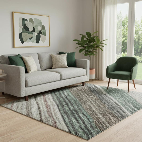 HomeRoots 5' X 8' Pale Aqua Striped Washable Area Rug - UV Resistant, Non-Slip, Perfect for Indoor & Outdoor Use 697694