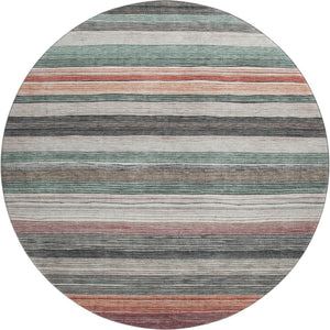 HomeRoots 8' Pale Aqua Striped Round Rug with UV Protection - Washable, Stain-Resistant, Perfect for Any Space! 697695