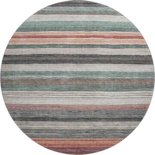 HomeRoots 8' Pale Aqua Striped Round Rug with UV Protection - Washable, Stain-Resistant, Perfect for Any Space! 697695