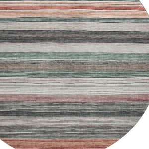 HomeRoots 8' Pale Aqua Striped Round Rug with UV Protection - Washable, Stain-Resistant, Perfect for Any Space! 697695