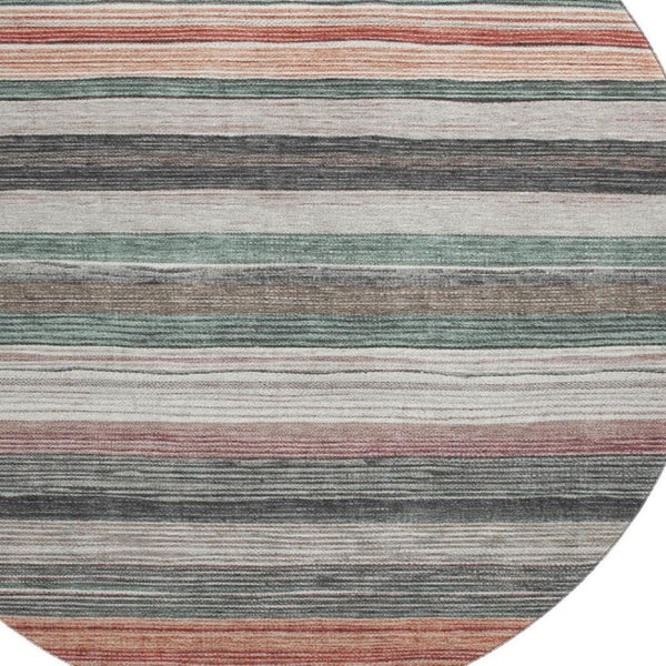 HomeRoots 8' Pale Aqua Striped Round Rug with UV Protection - Washable, Stain-Resistant, Perfect for Any Space! 697695