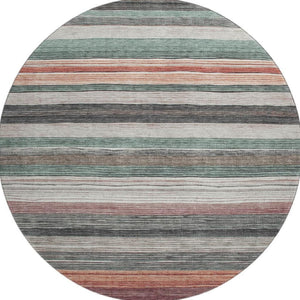 HomeRoots 8' Pale Aqua Striped Round Rug with UV Protection - Washable, Stain-Resistant, Perfect for Any Space! 697695