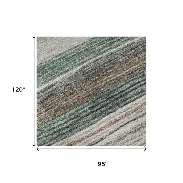 HomeRoots 8' X 10' Striped Pale Aqua Area Rug - Washable, UV Protected, Durable, Perfect for Busy Homes! 697696