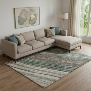 HomeRoots 9' X 12' Coastal Striped Area Rug in Pale Aqua, Rust & Ivory – UV-Protected, Easy-Care, Durable Design 697697