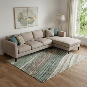 HomeRoots 10' X 14' Pale Aqua Striped Area Rug - Washable, UV Protected, Durable, Stain Resistant for Homes 697698