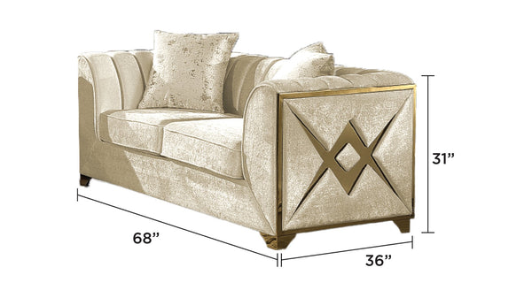 English Elm Velencia Velvet Loveseat with Gold Accents, Solid Wood Frame, Plush Cushions for Luxe Comfort Cream G150109221