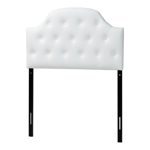 Baxton Studio Baxton Morris Twin Size Headboard: Stylish White Faux Leather, Button-Tufted, Scalloped Design & Durable Frame BBT6496-White-Twin HB
