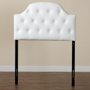 Baxton Studio Baxton Morris Twin Size Headboard: Stylish White Faux Leather, Button-Tufted, Scalloped Design & Durable Frame BBT6496-White-Twin HB