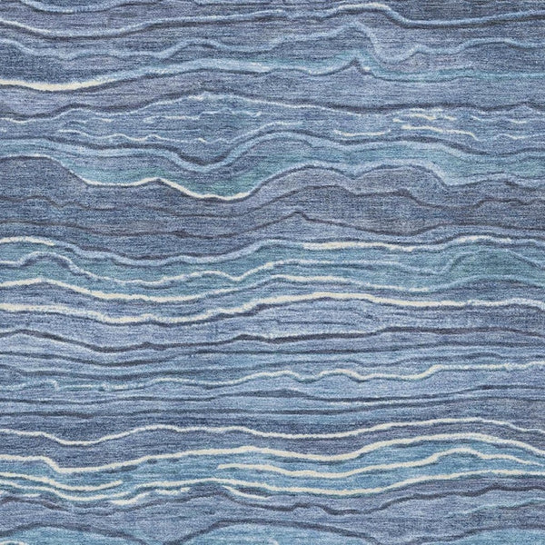 HomeRoots 5' Blue Ivory and Gray Striped Washable Area Rug - UV Protected, Stain Resistant, Easy Care Design 697700