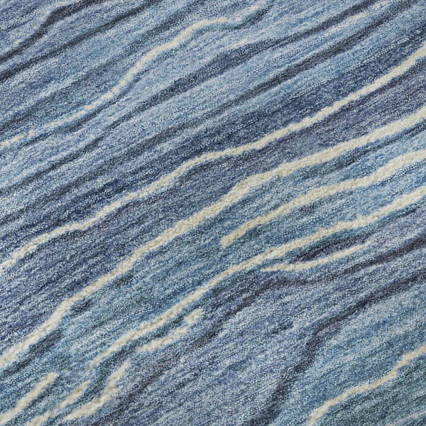 HomeRoots 8' Blue Ivory and Gray Striped Washable Round Rug - Durable, UV Protected, Ideal for Family Spaces 697701