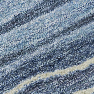 HomeRoots 8' Blue Ivory and Gray Striped Washable Round Rug - Durable, UV Protected, Ideal for Family Spaces 697701