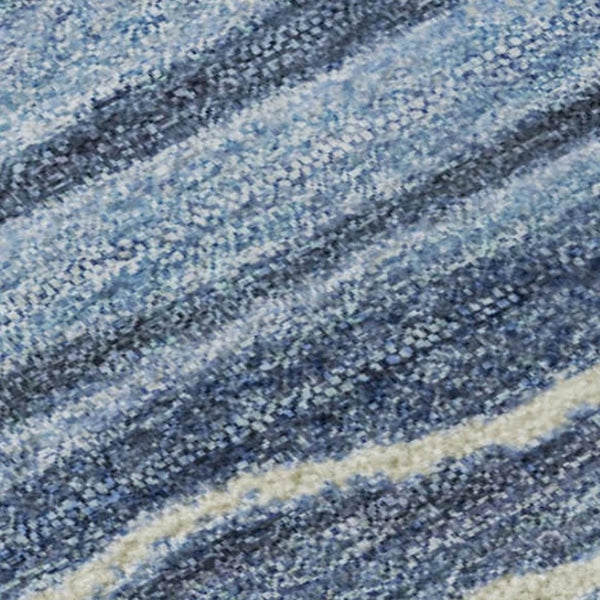 HomeRoots 8' Blue Ivory and Gray Striped Washable Round Rug - Durable, UV Protected, Ideal for Family Spaces 697701