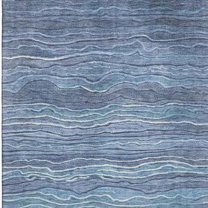 HomeRoots 8' X 10' Striped Washable Area Rug in Blue, Ivory & Gray with UV Protection for Busy Homes 697702