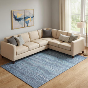 HomeRoots 9' X 12' Washable Striped Area Rug in Blue, Ivory & Gray – UV Protected, Durable & Easy Care! 697703