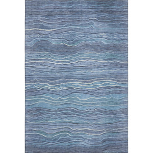 HomeRoots 9' X 12' Washable Striped Area Rug in Blue, Ivory & Gray – UV Protected, Durable & Easy Care! 697703