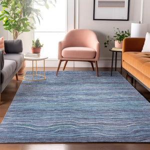 HomeRoots 9' X 12' Washable Striped Area Rug in Blue, Ivory & Gray – UV Protected, Durable & Easy Care! 697703